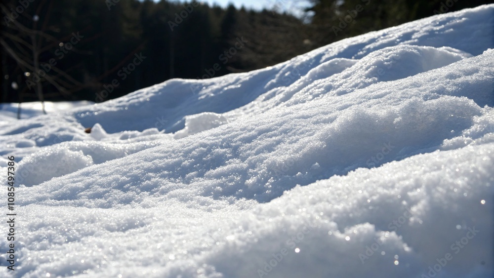 Obraz premium A serene snow-covered field surrounded by trees, creating a peaceful winter landscape.
