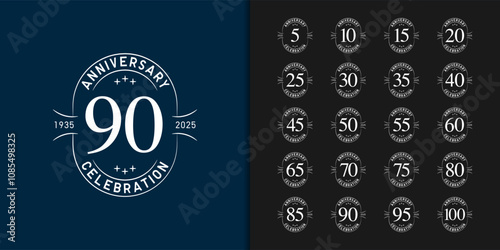 Trendy anniversary logotype set. Modern geometric anniversary celebration icons design.