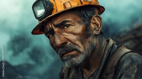 A Coal Miner's Steadfast Gaze in the Gritty Depths of the Mine AI Generated