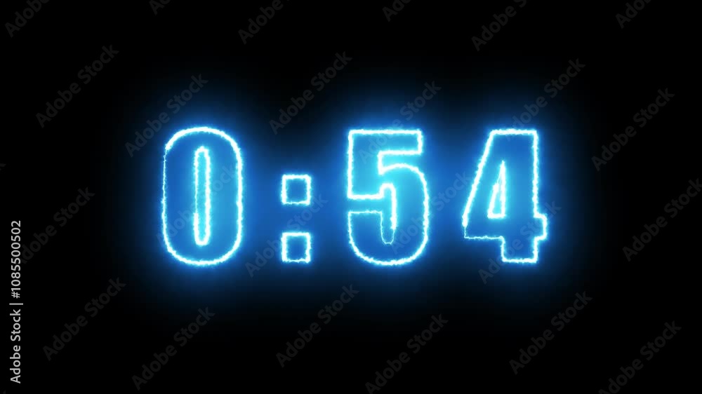 Neon light 60 seconds countdown animated. neon countdown timer