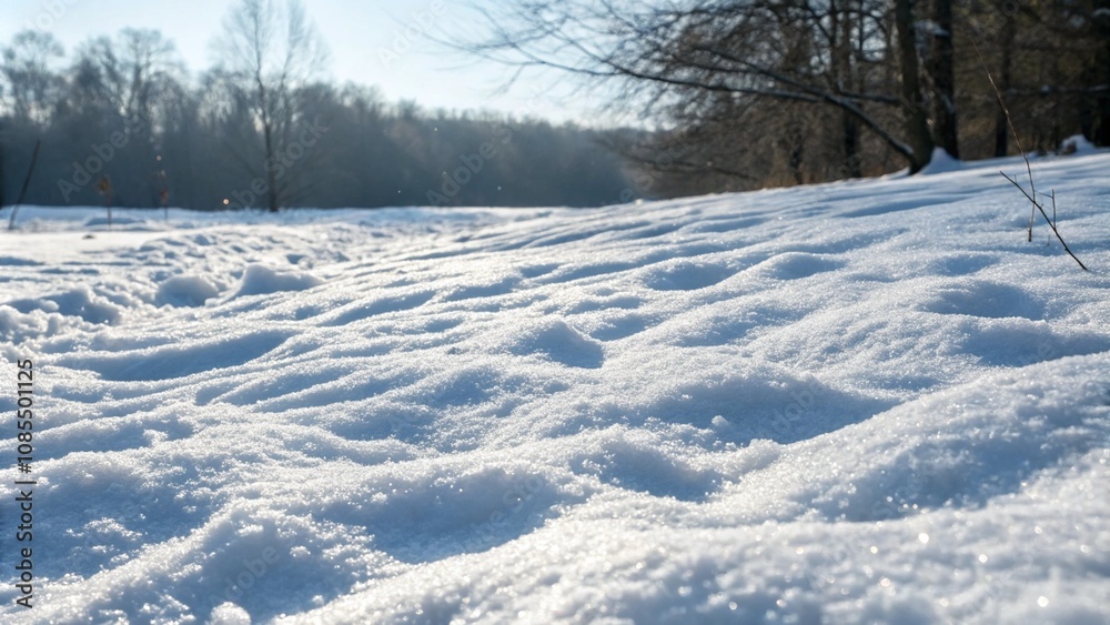 A serene snow-covered field surrounded by trees, creating a peaceful winter landscape. A serene snow-covered field surrounded by trees, creating a peaceful winter landscape.