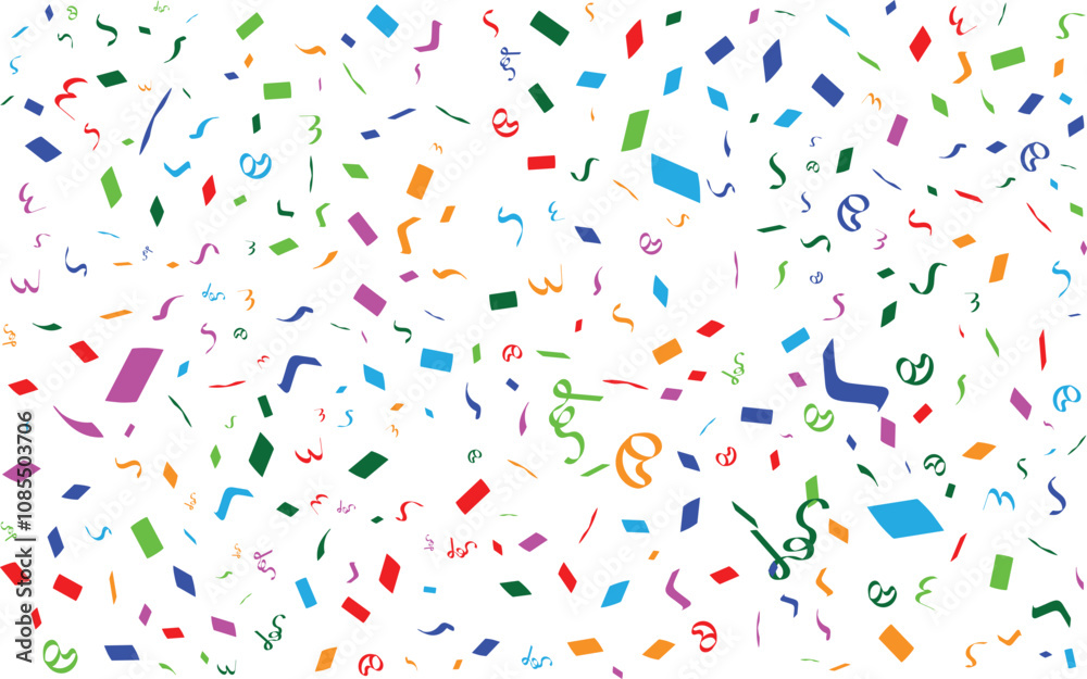 Confetti falling background. Birthday, weeding anniversary, Party, event, festive firework. Multicolored Carnival confetti on white background. Confetti falling background. Birthday, weeding anniversary, Party, event, festive firework. Multicolored Carnival confetti on white background.