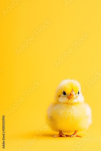 Cute Yellow Chick on Bright Yellow Background