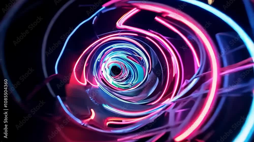 Dynamic neon spiral tunnel with hypnotic light patterns Dynamic neon spiral tunnel with hypnotic light patterns
