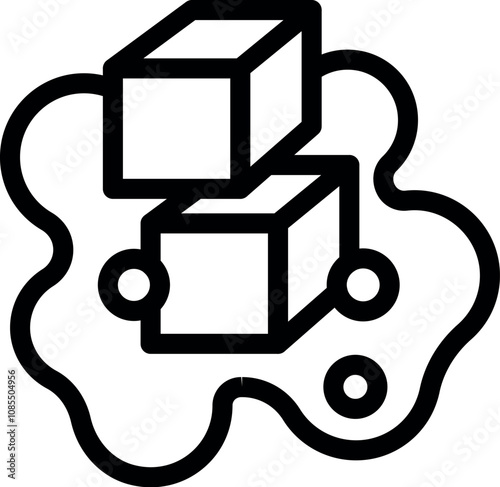 Minimalist vector icon of two melting sugar cubes dissolving in a puddle of spilled liquid, ideal for representing sweetness or desserts