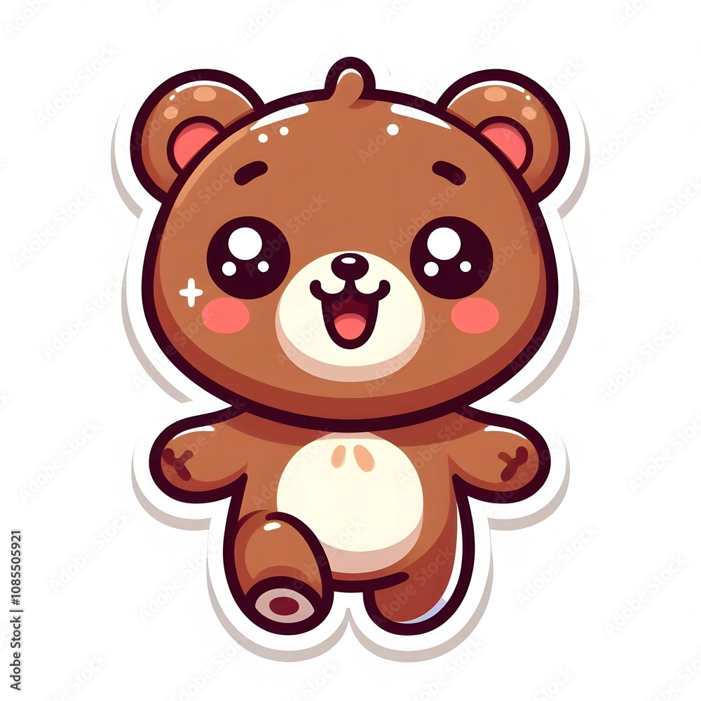 Fototapeta premium AI Generate of Sticker Bear Cub in cartoon style with a happy expression, isolated in white background
