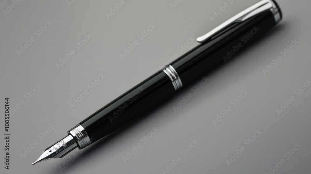 Elegant Black Fountain Pen on Gray Background Elegant Black Fountain Pen on Gray Background