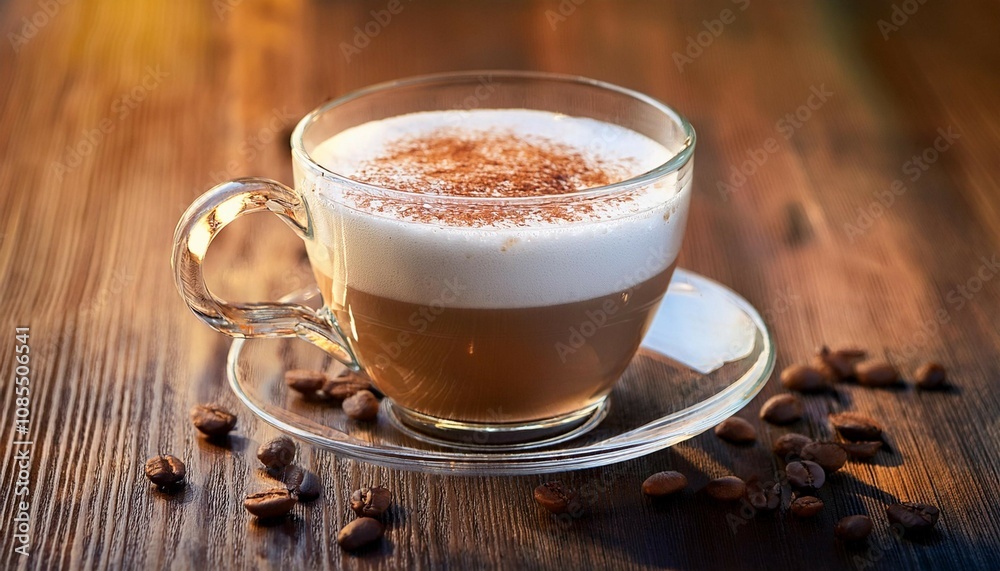 cappuccino coffee in clear glass mug selective focus cappuccino coffee in clear glass mug selective focus