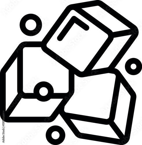 Minimalist line art icon of three melting ice cubes, representing coolness and refreshment, perfect for summer themed projects