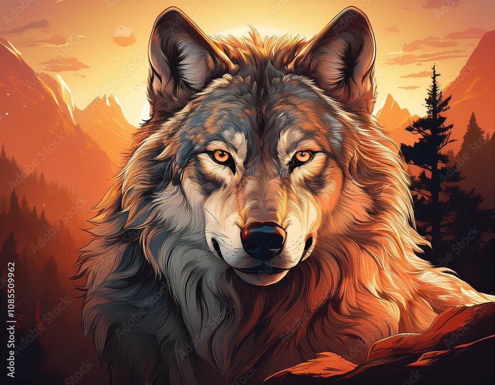 majestic alpha wolf art illustration against a stunning natural background capturing the strength and beauty of wild canines in a vibrant and detailed artistic style ideal for wildlife enthusiasts a majestic alpha wolf art illustration against a stunning natural background capturing the strength and beauty of wild canines in a vibrant and detailed artistic style ideal for wildlife enthusiasts a