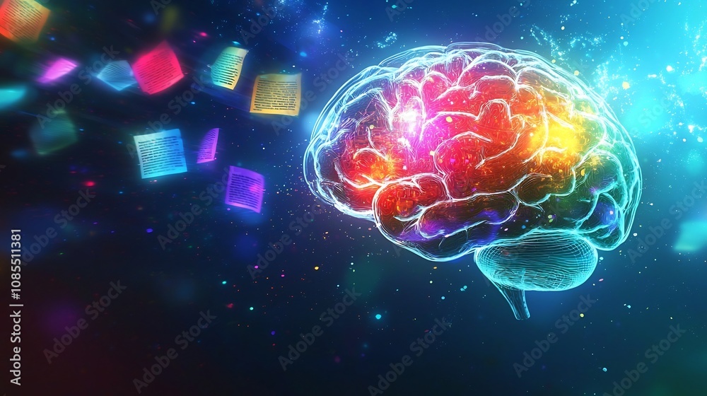 Glowing Brain with Holographic Sentiment Bubbles Real Time Analytics Glowing Brain with Holographic Sentiment Bubbles Real Time Analytics