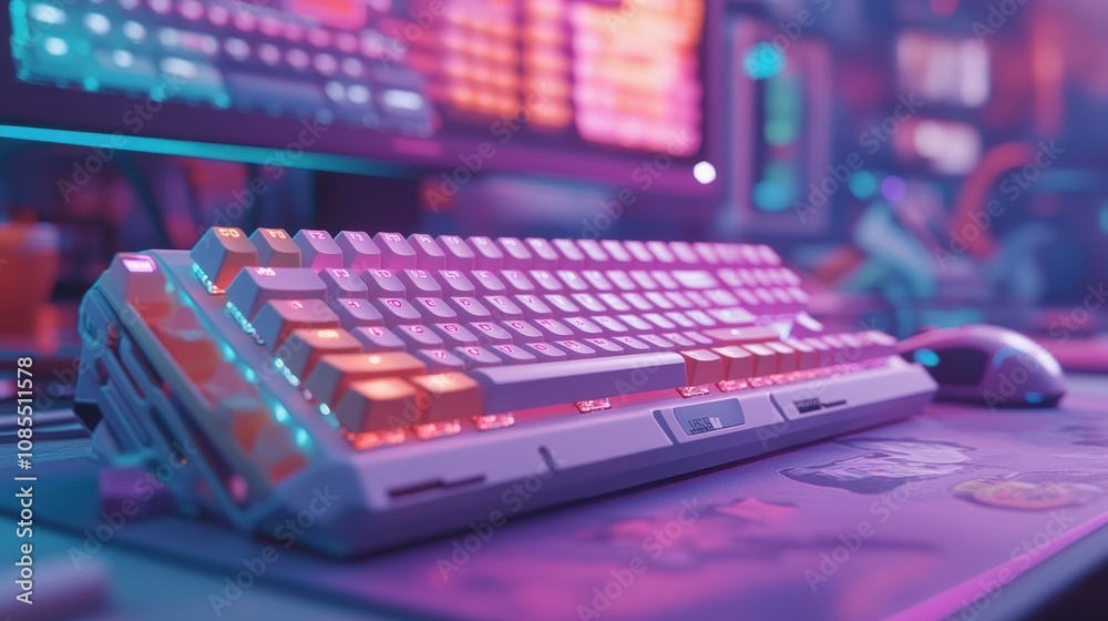 Gaming setup with keyboard and mouse in vibrant colors. Gaming setup with keyboard and mouse in vibrant colors.