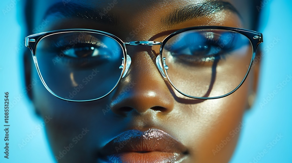Fashion portrait of woman in glasses studio close-up vibrant colors Fashion portrait of woman in glasses studio close-up vibrant colors