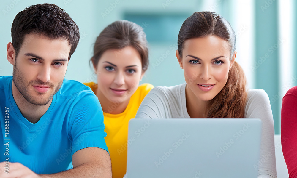 Group of Coworkers Brainstorming with Laptops in Technology Office Space