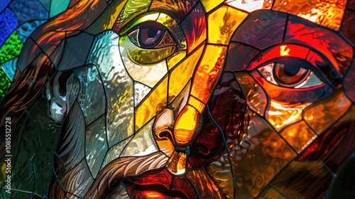 Colorful stained glass window face of a person