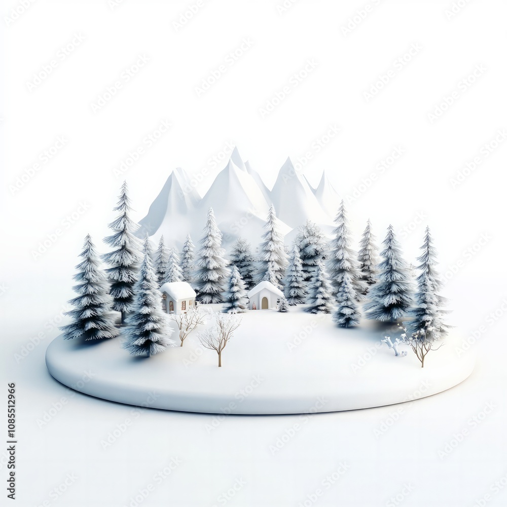 Obraz premium Winter wonderland landscape snowy mountains digital art peaceful environment aerial view nature's beauty unveiled