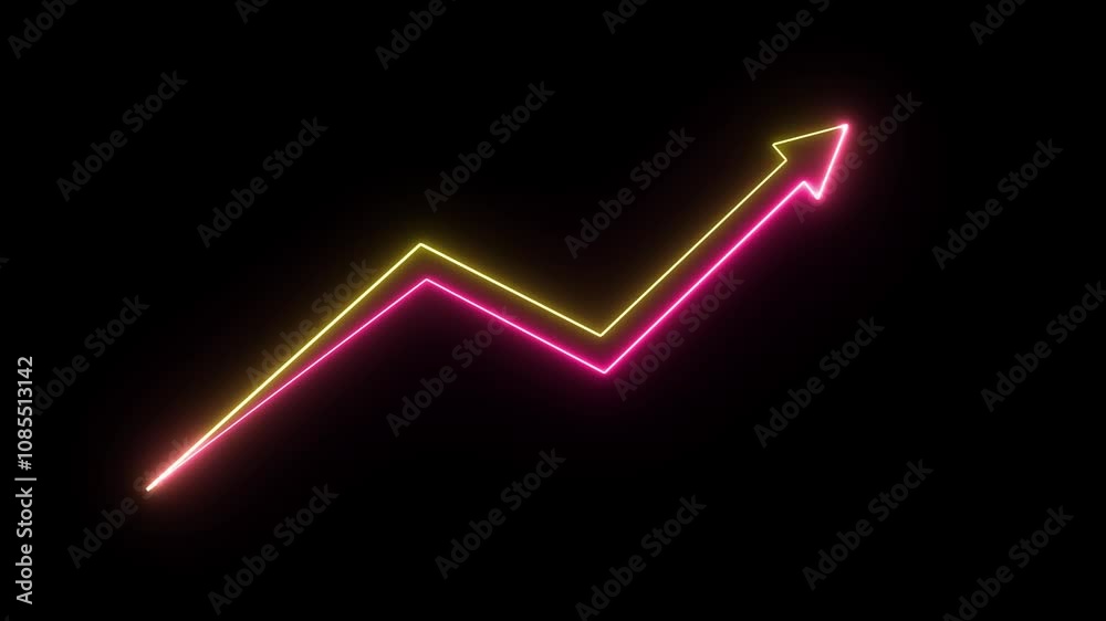 Neon upward trend arrow on a black background symbolizing business growth and financial success. Neon upward trend arrow on a black background symbolizing business growth and financial success.