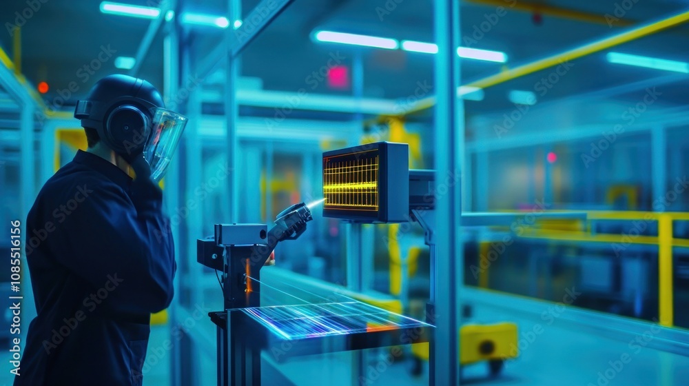 Worker Using Robotic Arm In a Tech Facility Worker Using Robotic Arm In a Tech Facility