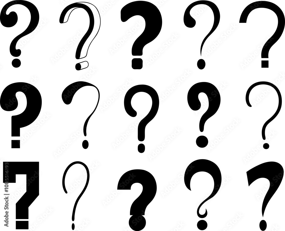 Collection of different question mark signs isolated on white Collection of different question mark signs isolated on white