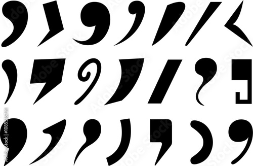 Collection of different comma signs isolated on white