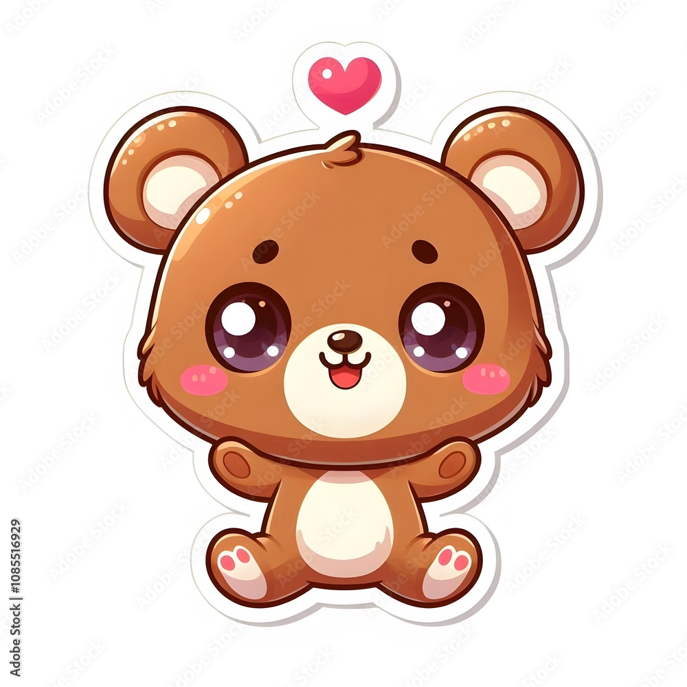 Obraz premium AI Generate of Sticker Bear Cub in cartoon style with a happy expression, isolated in white background