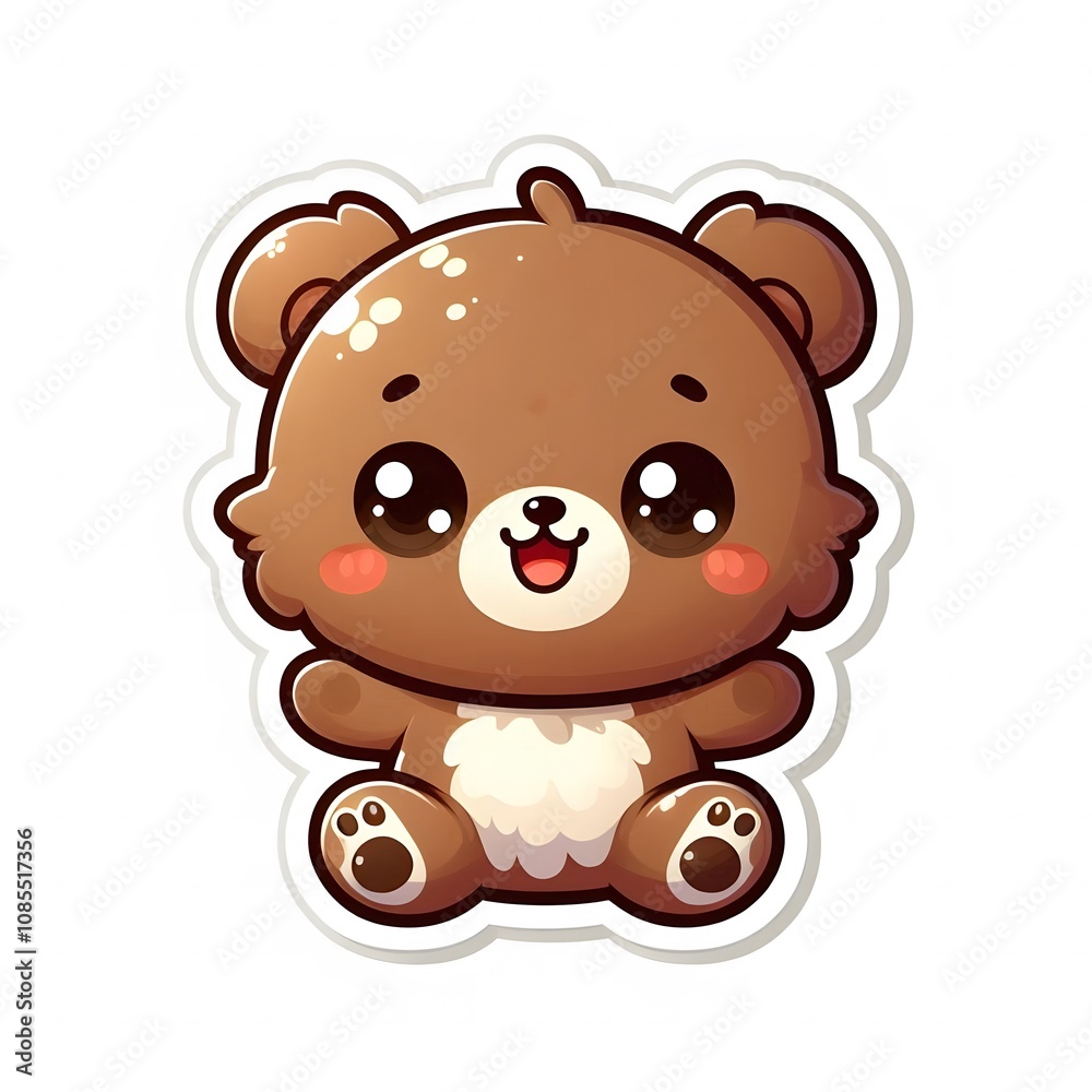 AI Generate of Sticker Bear Cub in cartoon style with a happy expression, isolated in white background AI Generate of Sticker Bear Cub in cartoon style with a happy expression, isolated in white background