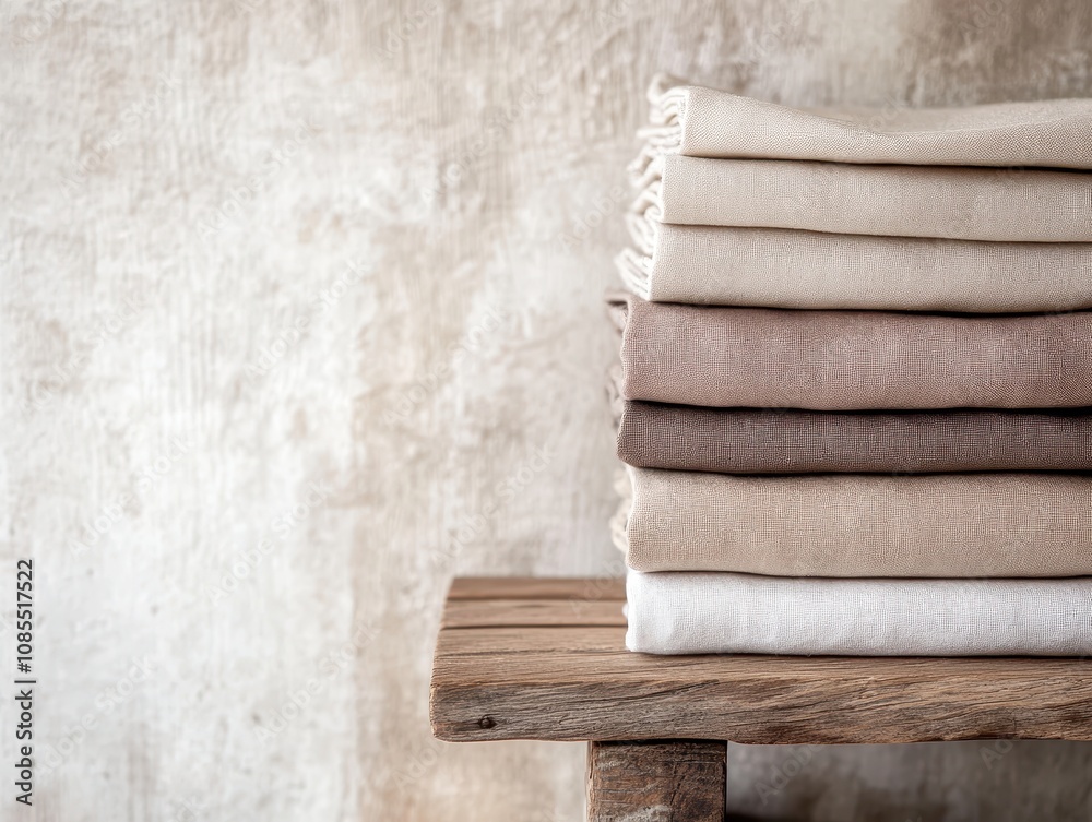 Elegant Stack of Folded Linen Napkins Home Dining Soft Textiles Rustic Kitchen Close-up Minimalist Decor Elegant Stack of Folded Linen Napkins Home Dining Soft Textiles Rustic Kitchen Close-up Minimalist Decor