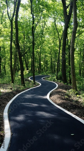 A winding path through a lush green forest, inviting exploration and leisure activities.