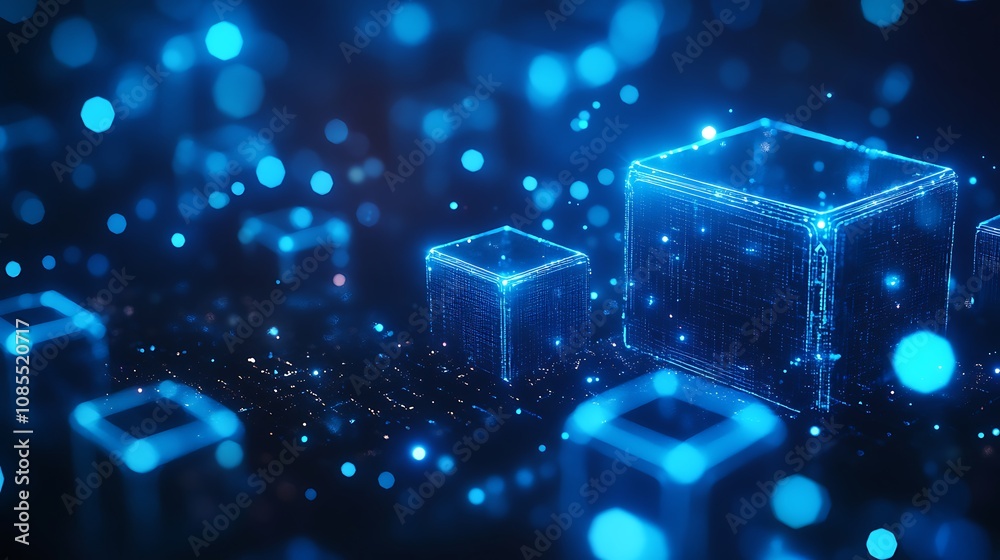 Abstract background with blue glowing hexagons 3D