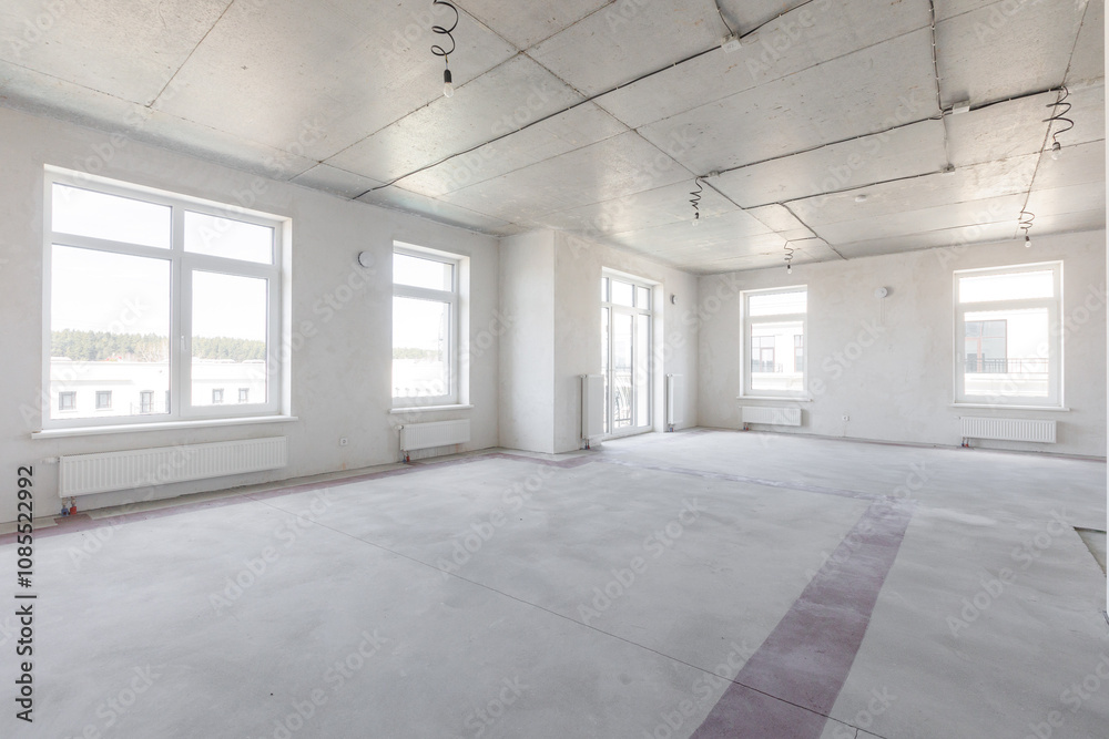 interior of the apartment without decoration in gray colors. rough finish interior of the apartment without decoration in gray colors. rough finish
