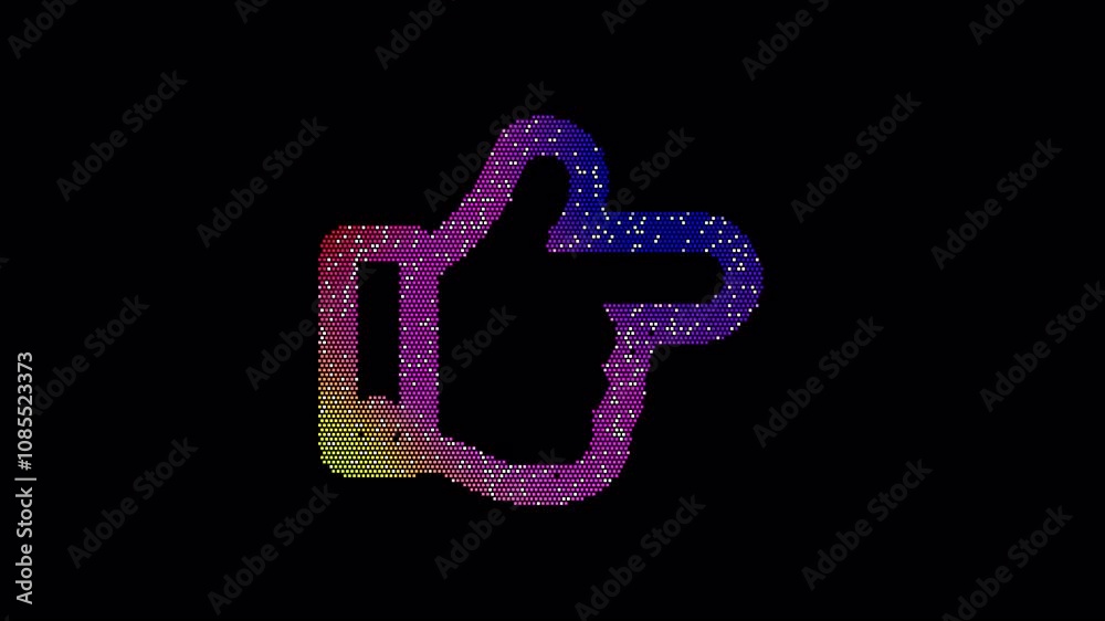 Icon hand point right is made up of LED square shapes that shimmer and flicker. There are black dead diodes. In-Out looped. Alpha BW at the end Icon hand point right is made up of LED square shapes that shimmer and flicker. There are black dead diodes. In-Out looped. Alpha BW at the end