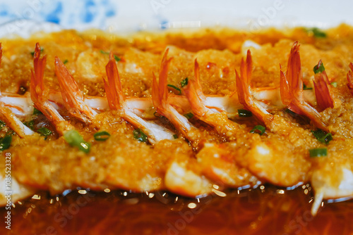 Obraz na płótnie Steamed prawns with minced garlic in Chinese style w salonie