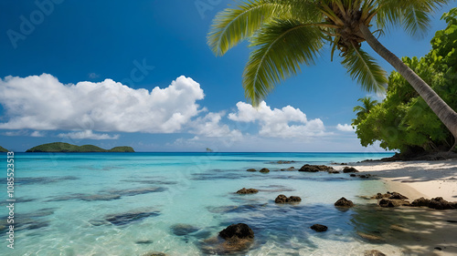 Beautiful beach with palms and turquoise sea