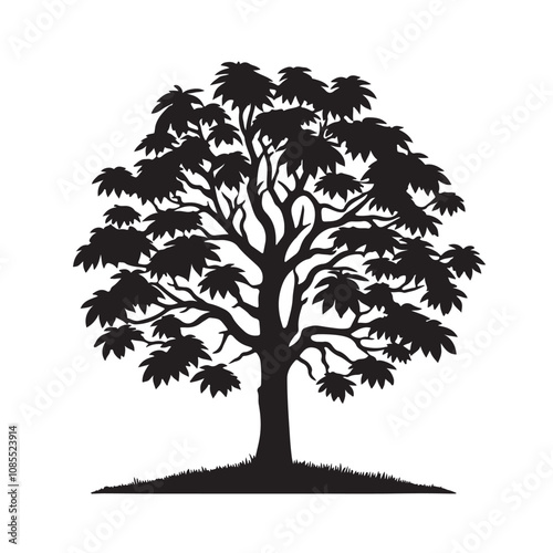 Tree silhouette vector design black on white background. Chestnut tree vector design. Chestnut tree logo, icon.