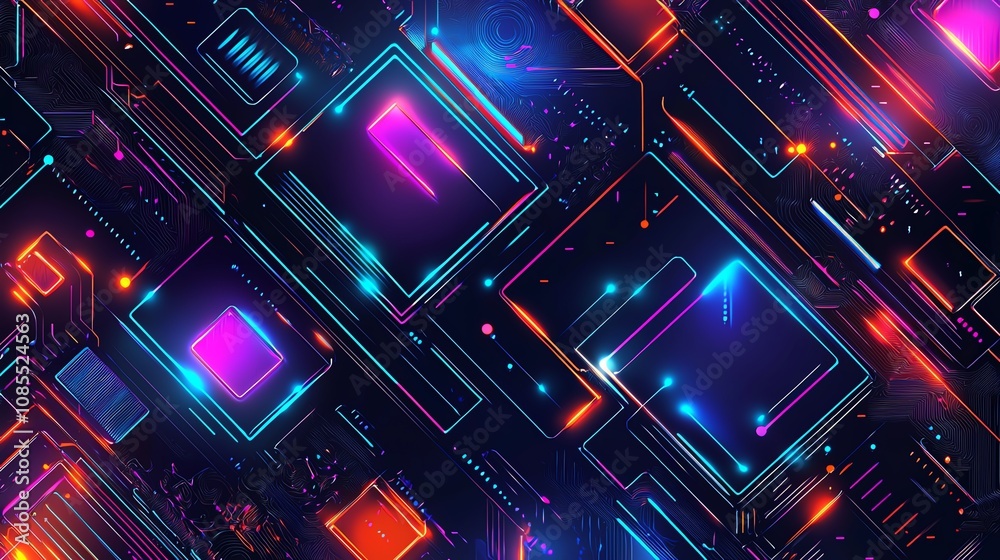 Abstract neon digital circuit background Abstract neon digital circuit background
