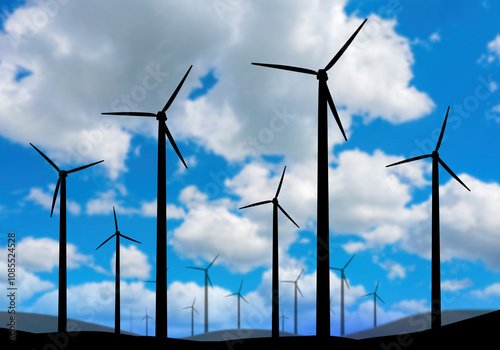 Wind generators under sky. ...