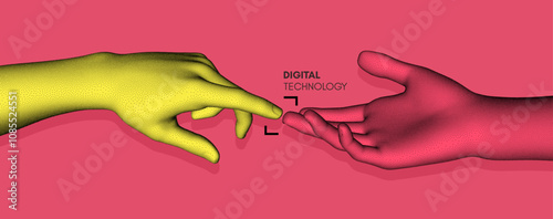 Hands reaching towards each other. Concept of human relation, togetherness or  partnership. 3D vector illustration. Design for banner, flyer, poster, cover or brochure.