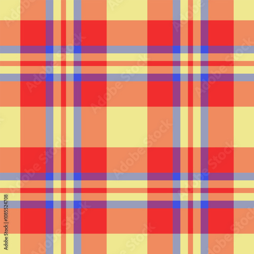 Screen background check fabric, upscale textile texture tartan. Table cloth vector pattern seamless plaid in orange and khaki colors.