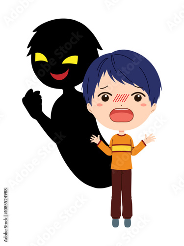 子供と黒色のシルエットの不審者イメージの素材