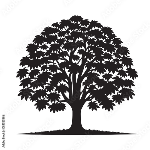 Tree silhouette vector design black on white background. Chestnut tree vector design. Chestnut tree logo, icon.