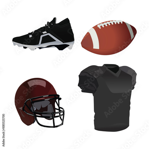 American football gear shoes, helmet illustration vector based drawing