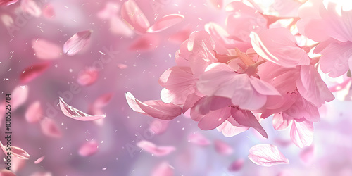 Soft cherry blossom petals drifting in the wind, symbolizing the beauty of spring renewal
