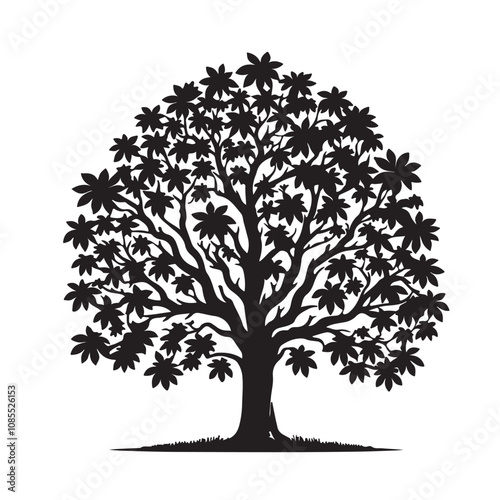 Tree silhouette vector design black on white background. Chestnut tree vector design. Chestnut tree logo, icon.