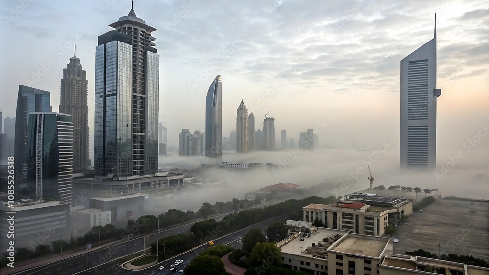 Obraz premium villages in resort surrounded by clouds Fog