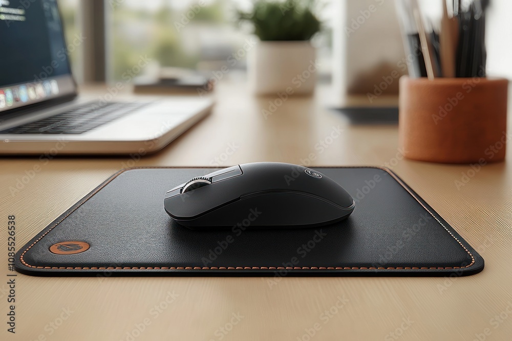 Desk setup with a mouse and pad. Desk setup with a mouse and pad.