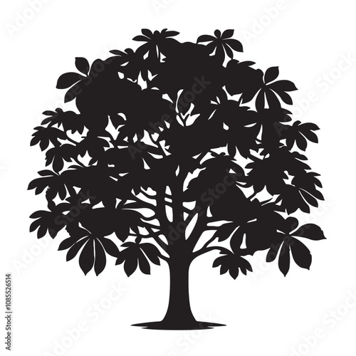 Tree silhouette vector design black on white background. Chestnut tree vector design. Chestnut tree logo, icon.