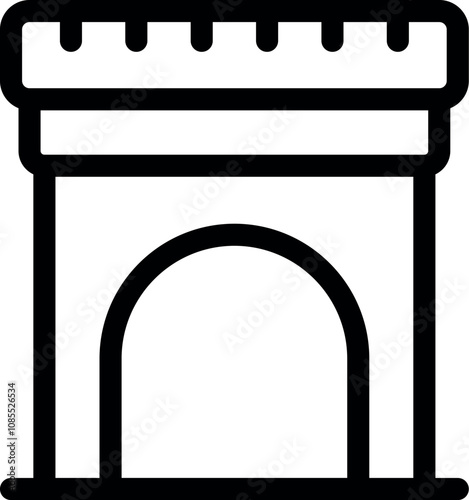Simple black and white vector icon of a city gate, symbolizing historical access, protection, or fortified entrance