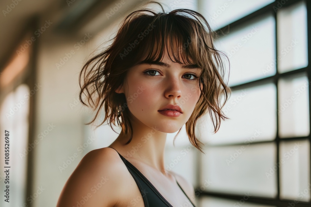 Young Woman With Brown Hair Near Window Young Woman With Brown Hair Near Window