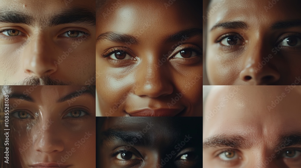 A captivating collage showcasing diverse faces through close-up portraits, emphasizing unique features and expressions. A captivating collage showcasing diverse faces through close-up portraits, emphasizing unique features and expressions.