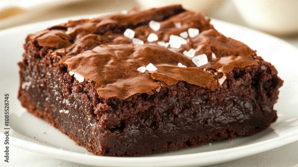 Decadent Chocolate Brownie Topped with Sea Salt on a White Plate Ready to Indulge and Satisfy Your Sweet Cravings with an Irresistible Dessert Experience Decadent Chocolate Brownie Topped with Sea Salt on a White Plate Ready to Indulge and Satisfy Your Sweet Cravings with an Irresistible Dessert Experience